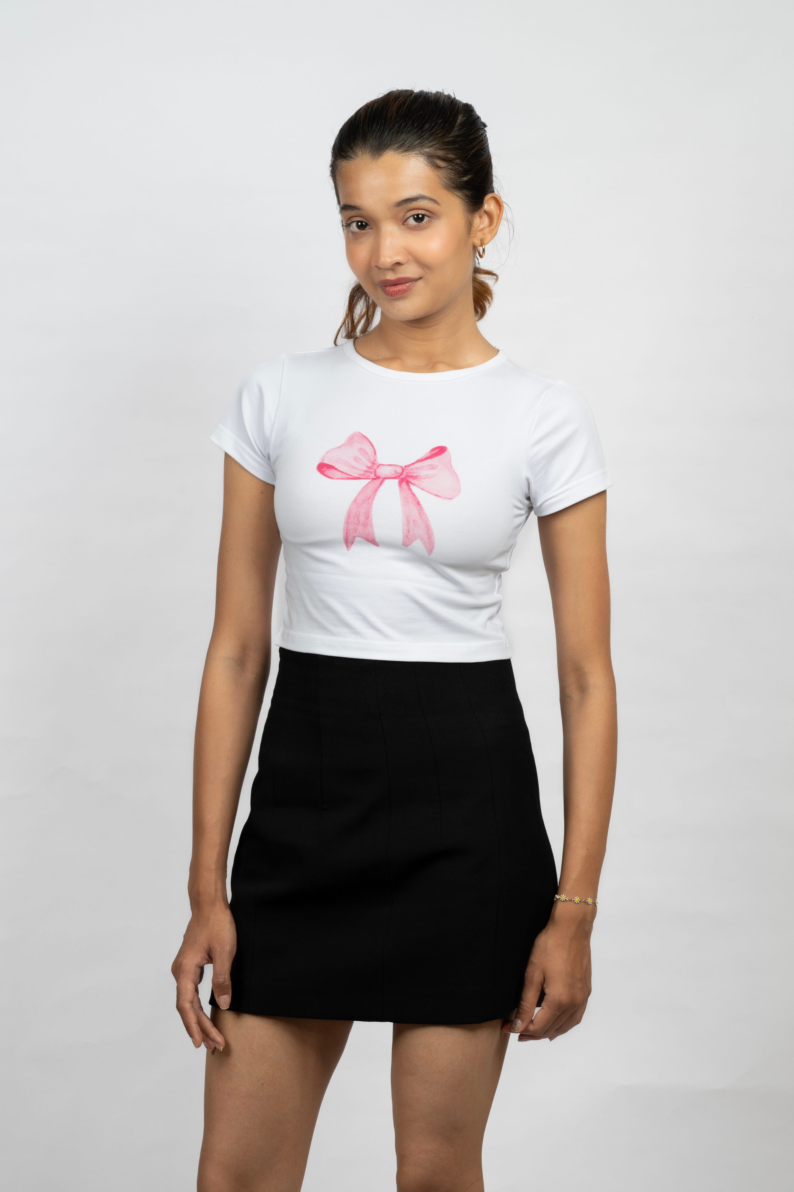 Women White Baby Tee | Bow