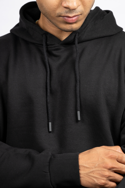 Men Solid Black Hoodie | Lost Signal