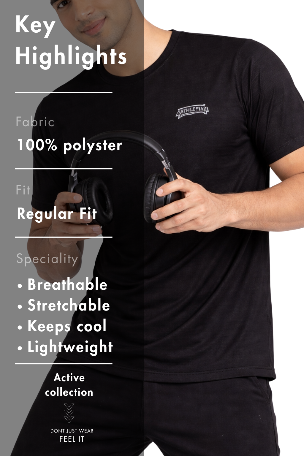 Men Black Active T-Shirt