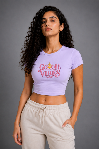 Women Lavender Baby Tee | Good Vibes