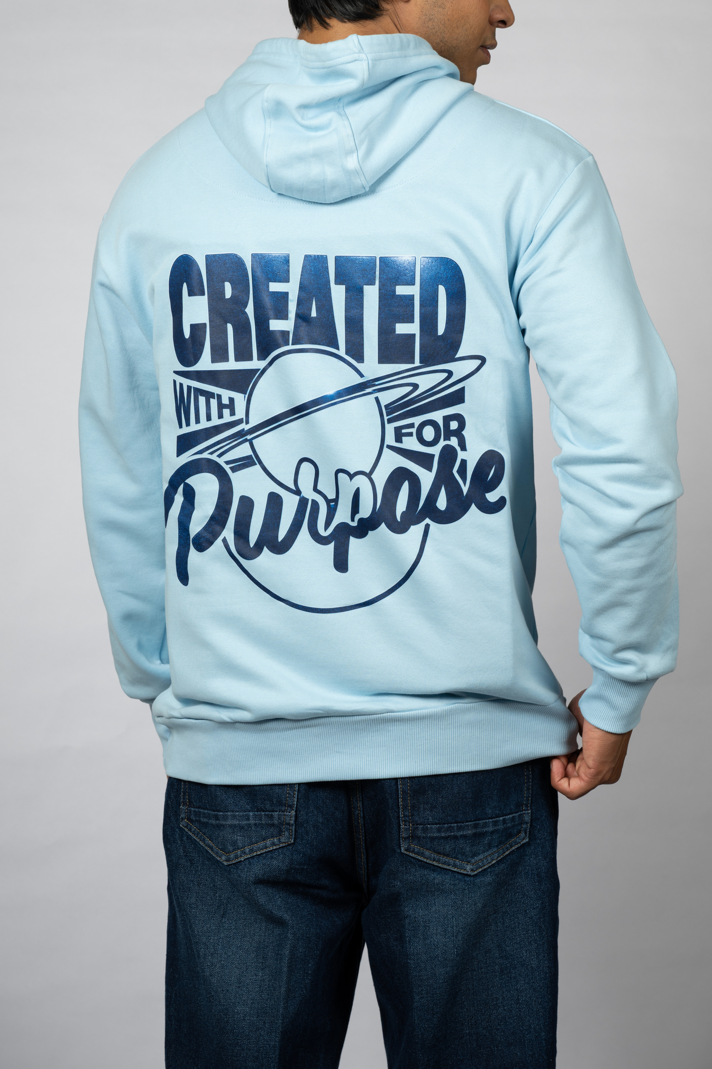 Men Solid Sky Blue Hoodie | Pure Purpose