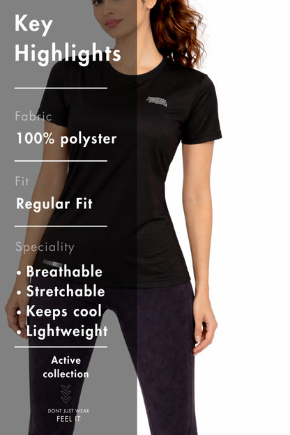 Women Black Active T-Shirt