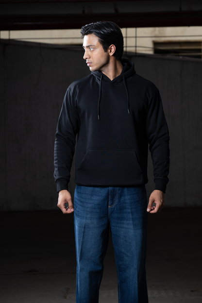 Men Solid Black Hoodie