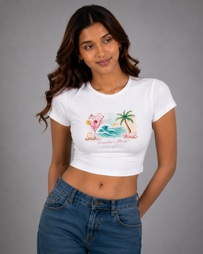 Women White Baby Tee | Sunshine Mode
