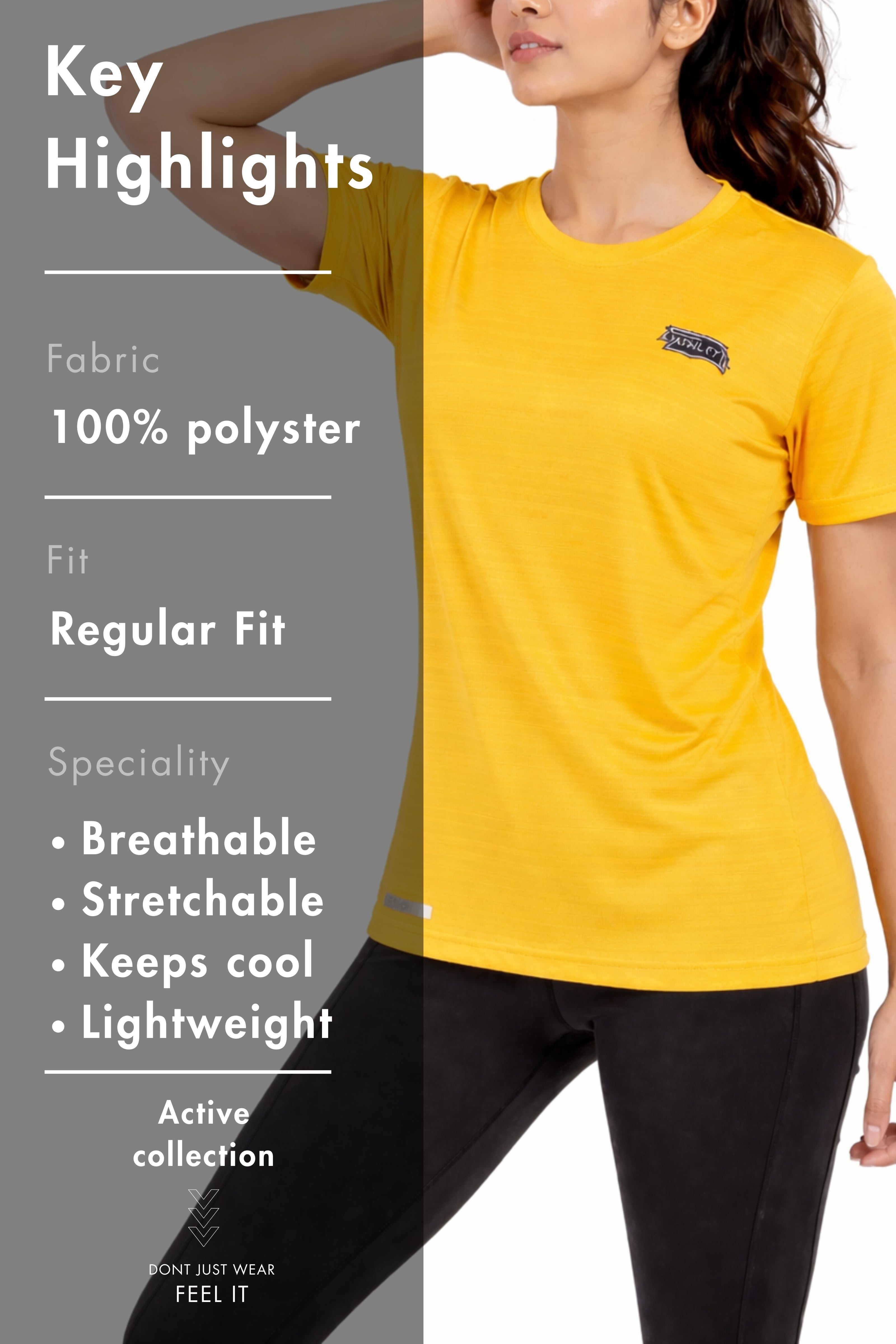 Women Yellow Active T-Shirt