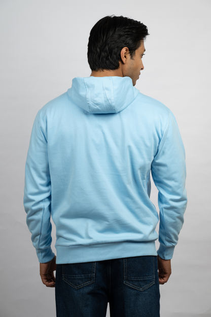 Men Solid Sky Blue Hoodie