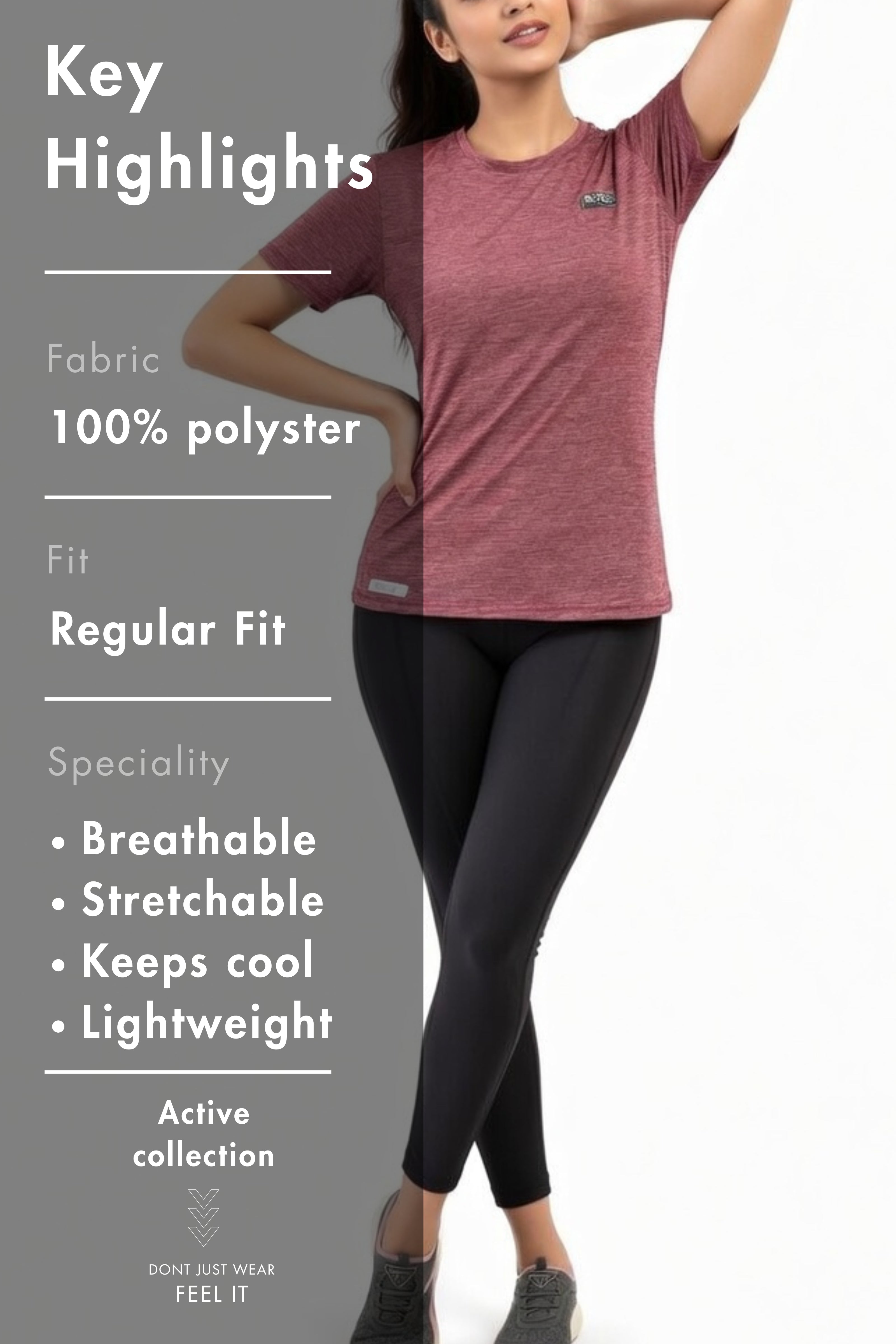 Women Red Active T-Shirt