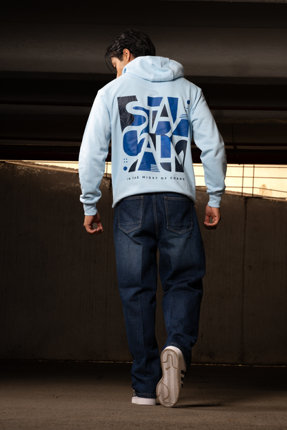 Men Solid Sky Blue Hoodie | Cold Current