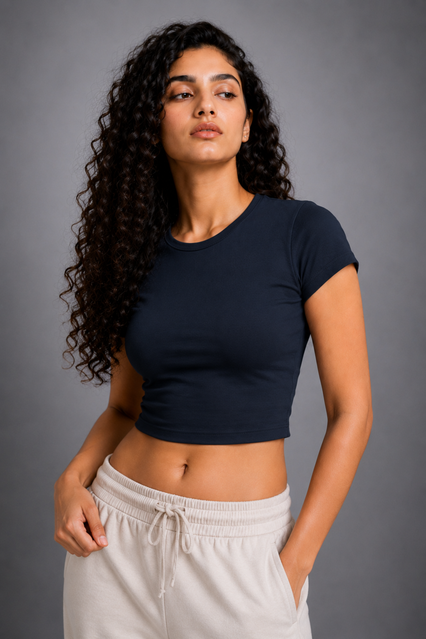 Women Navy Blue Baby Tee