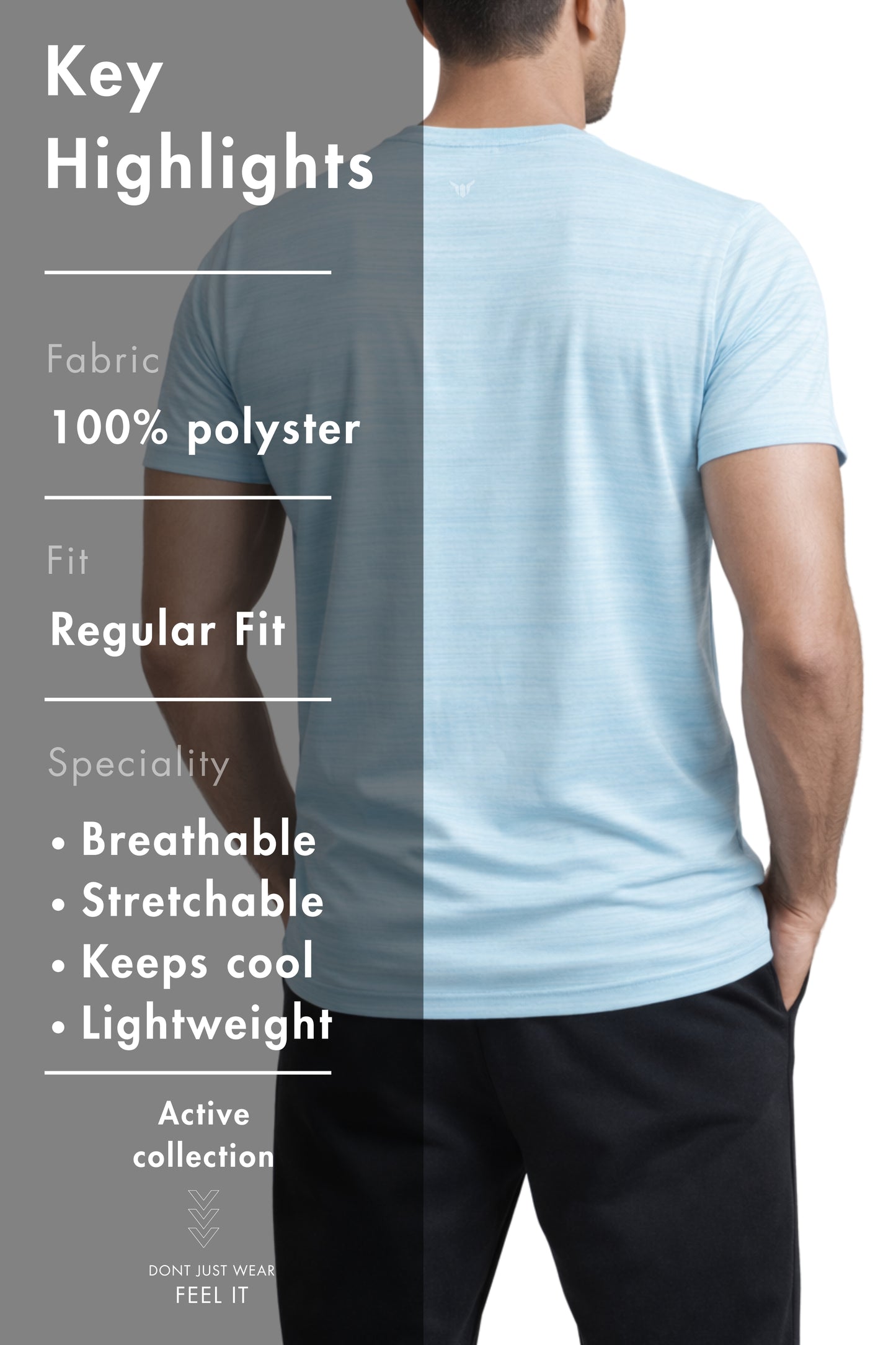 Men Sky Blue Active T-Shirt