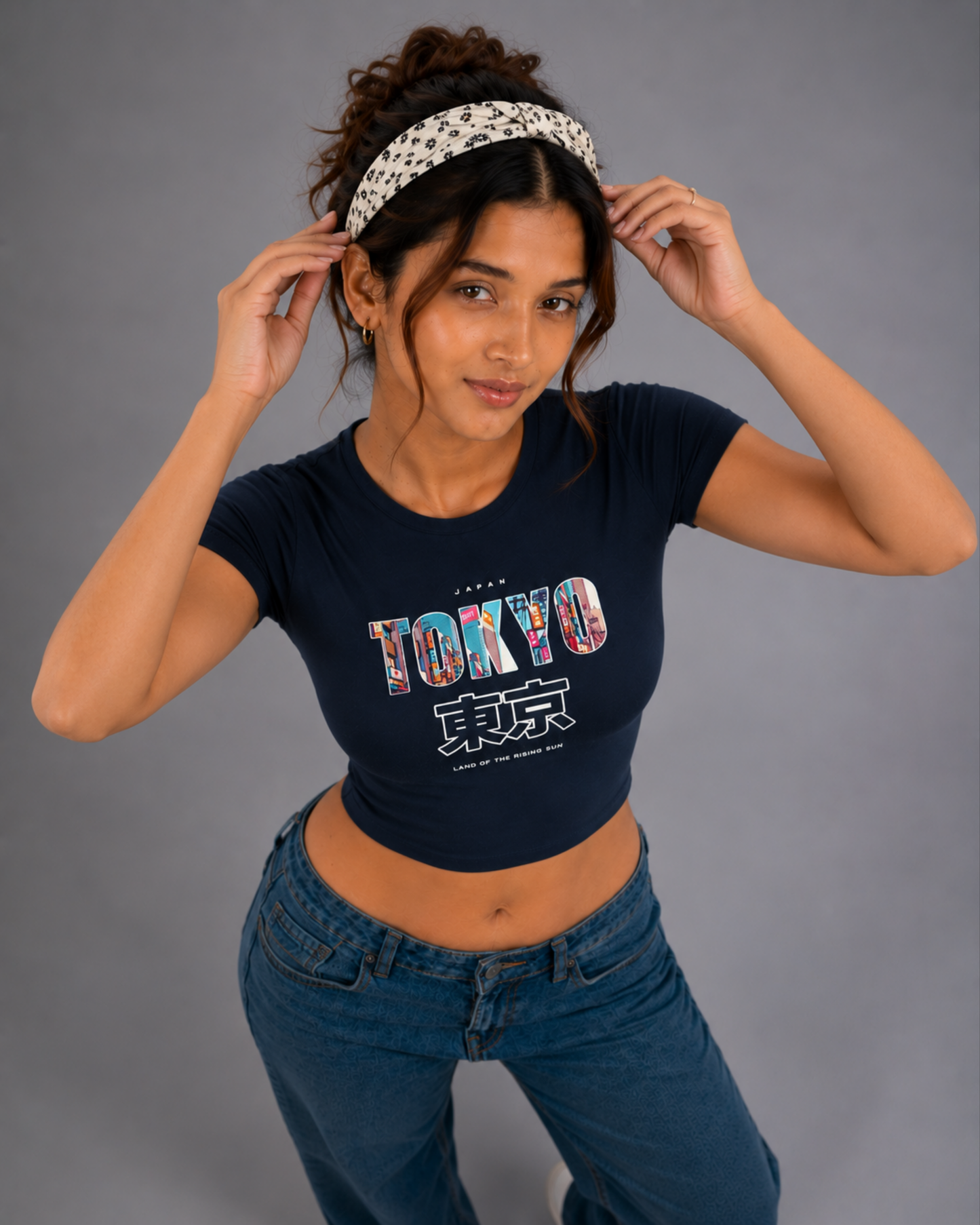 Women Navy Blue Baby Tee | Tokyo – Land of the Rising Sun