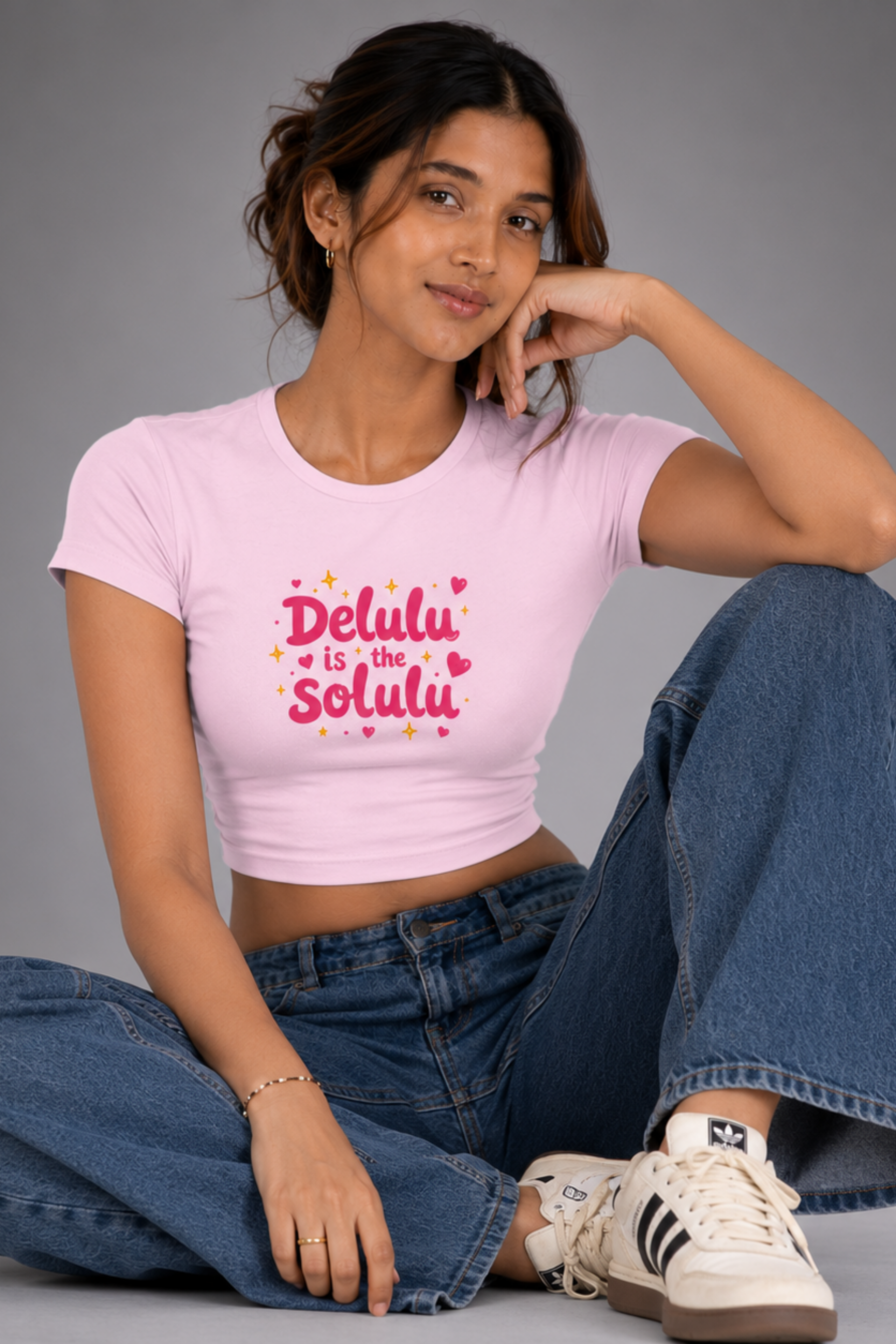 Women Pink Baby Tee | Delulu Is The Solulu