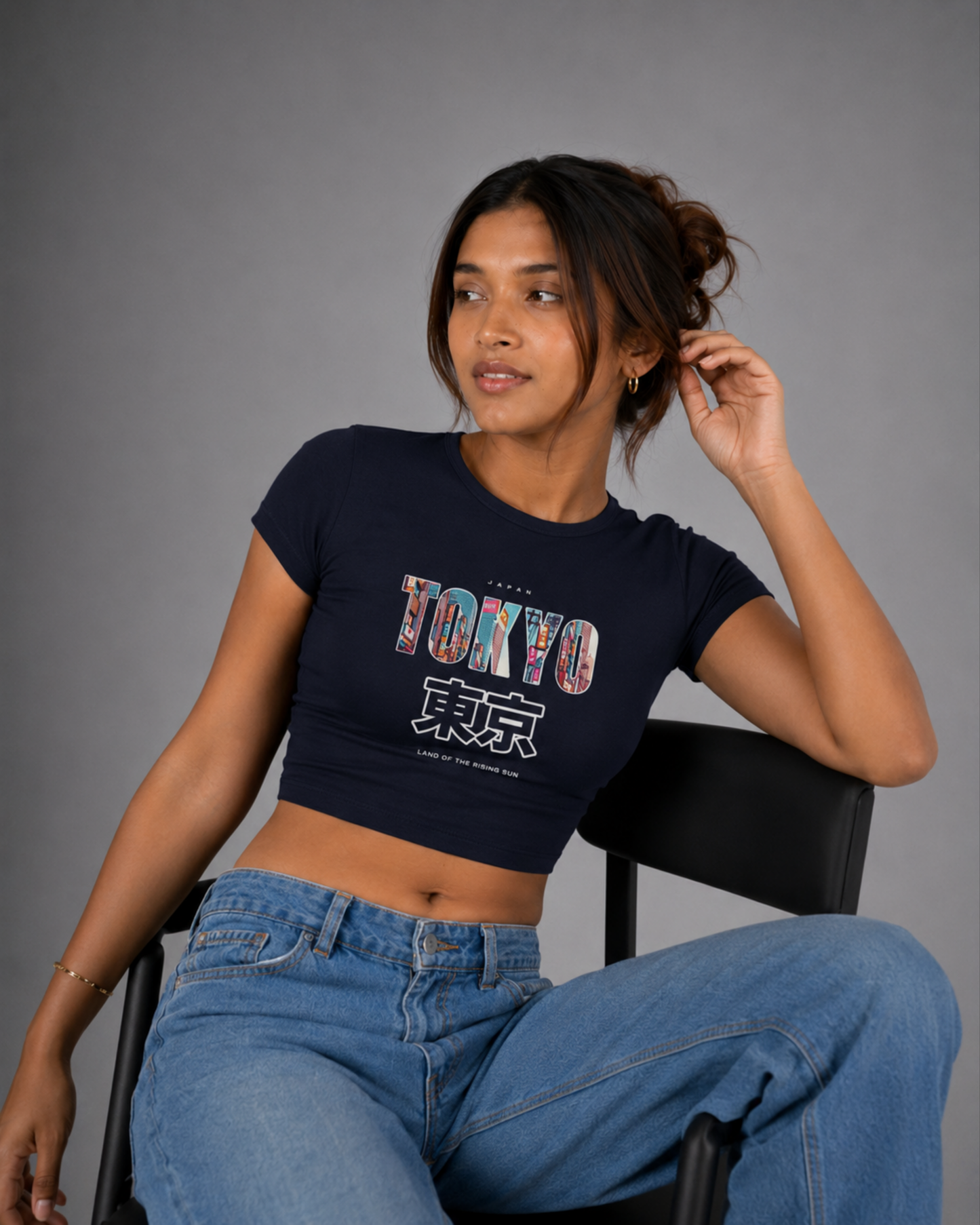 Women Navy Blue Baby Tee | Tokyo – Land of the Rising Sun