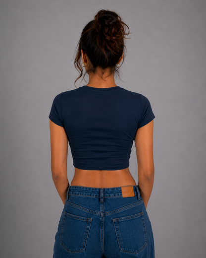 Women Navy Blue Baby Tee | Tokyo Skyline