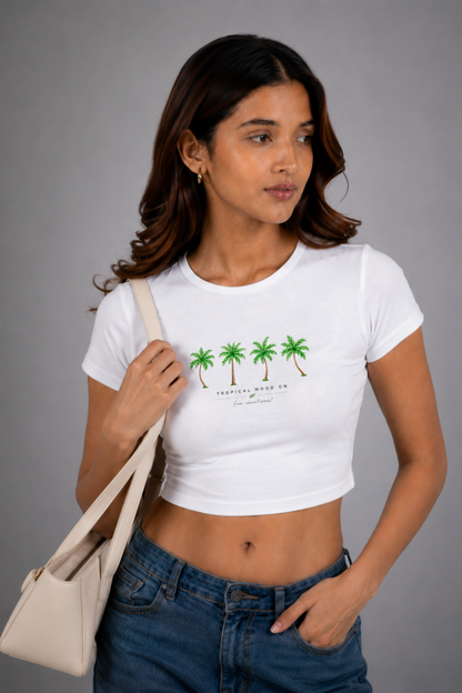 Women White Baby Tee | Tropical Mood On