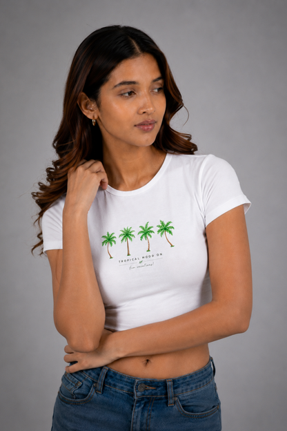 Women White Baby Tee | Tropical Mood On