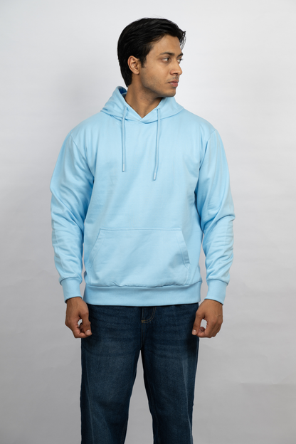 Men Solid Sky Blue Hoodie