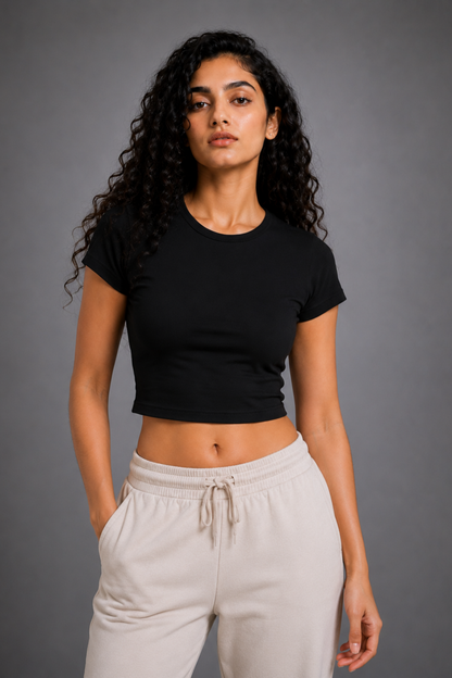 Women Black Baby Tee