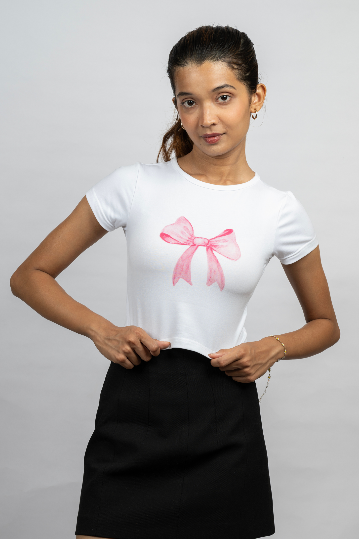 Women White Baby Tee | Bow