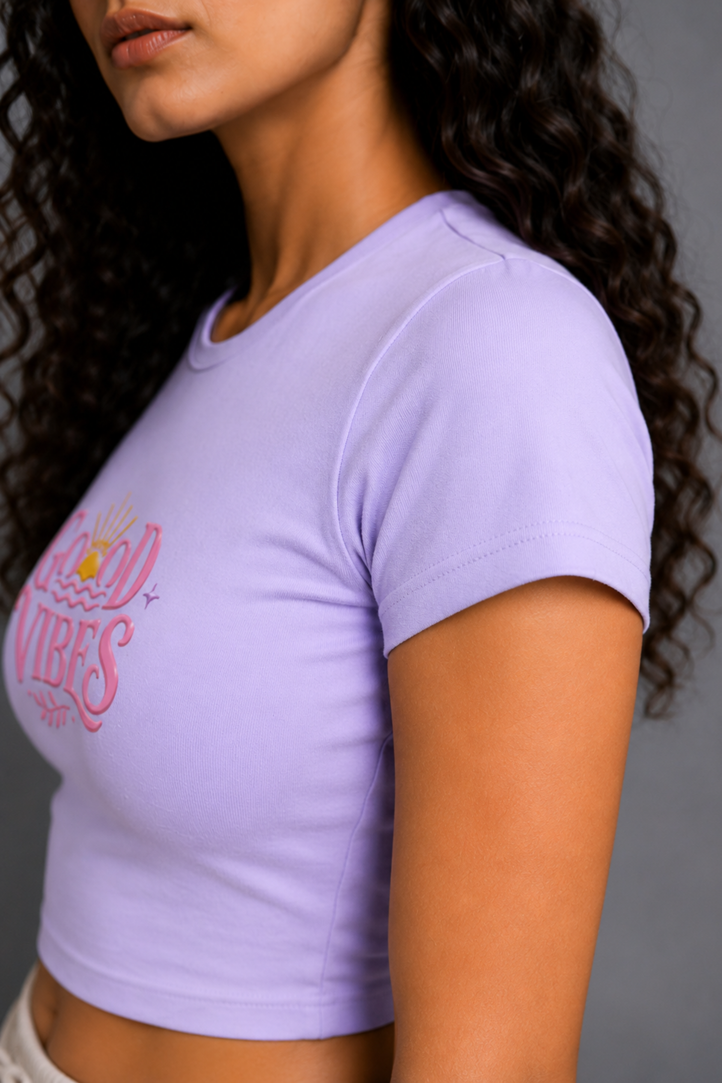 Women Lavender Baby Tee | Good Vibes