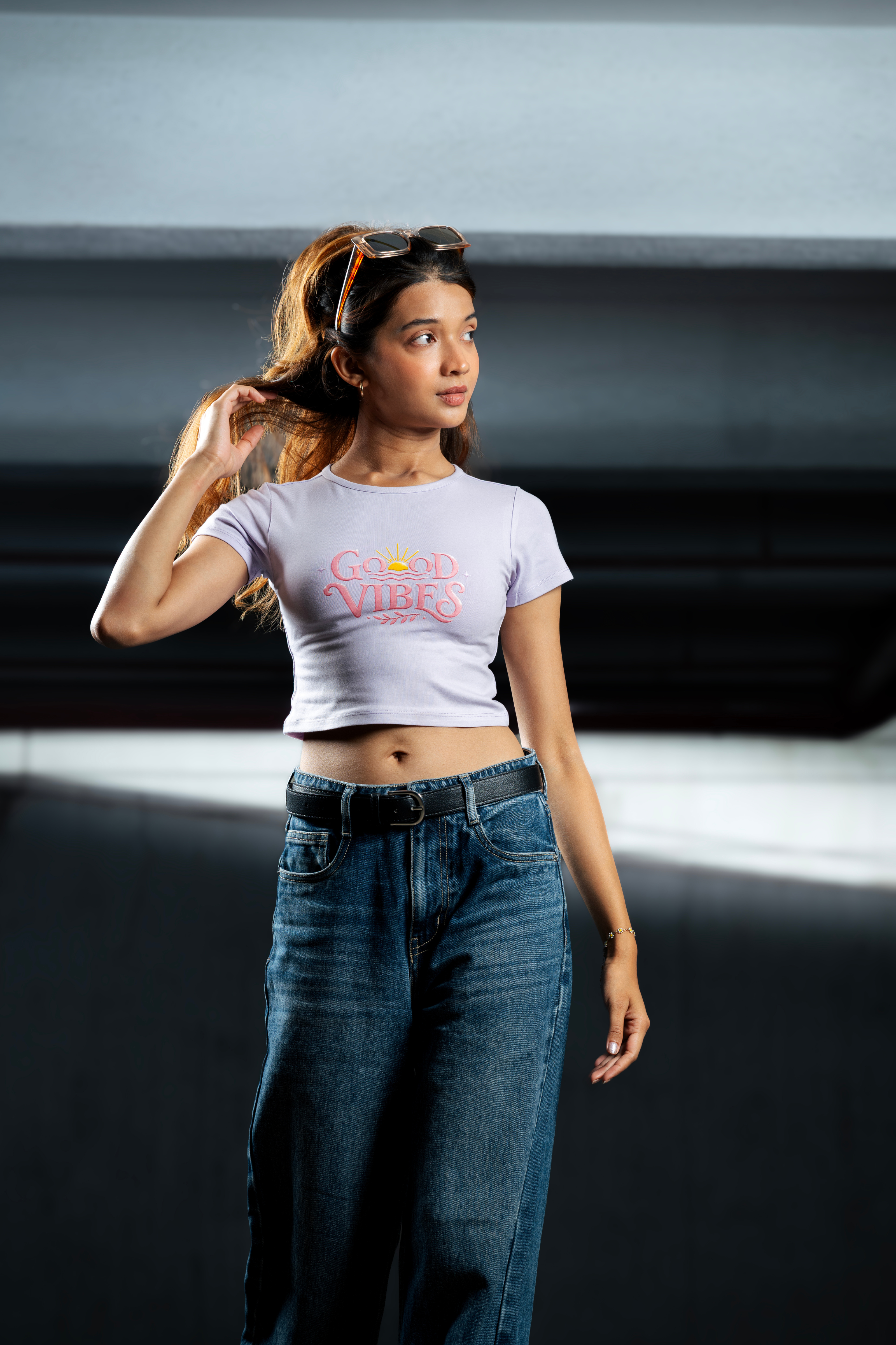 Women Lavender Baby Tee | Good Vibes