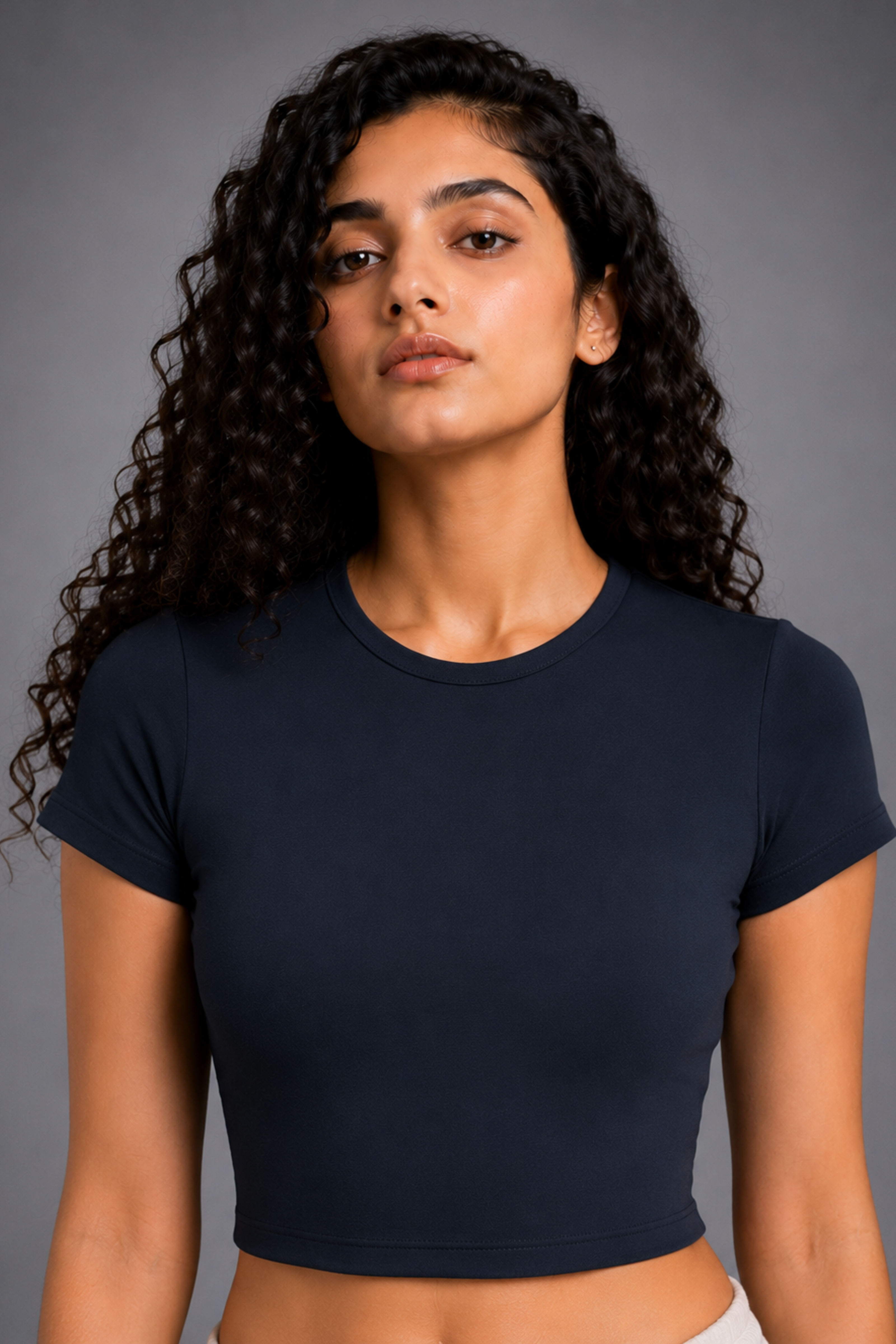 Women Navy Blue Baby Tee