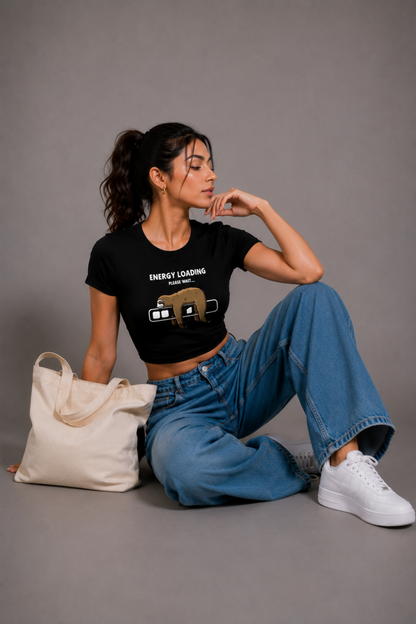 Women Black Baby Tee | Energy Loading