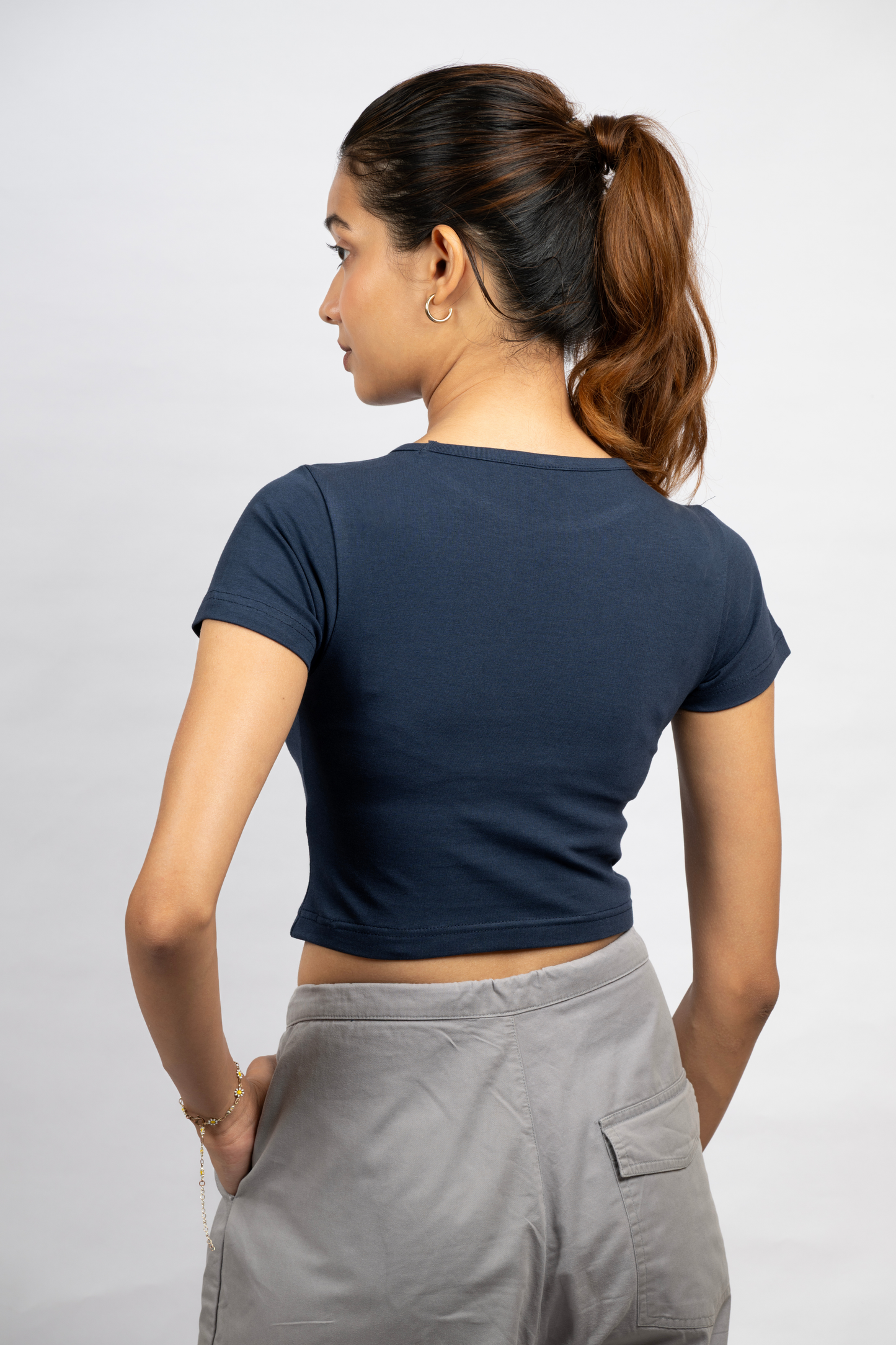 Women Navy Blue Baby Tee