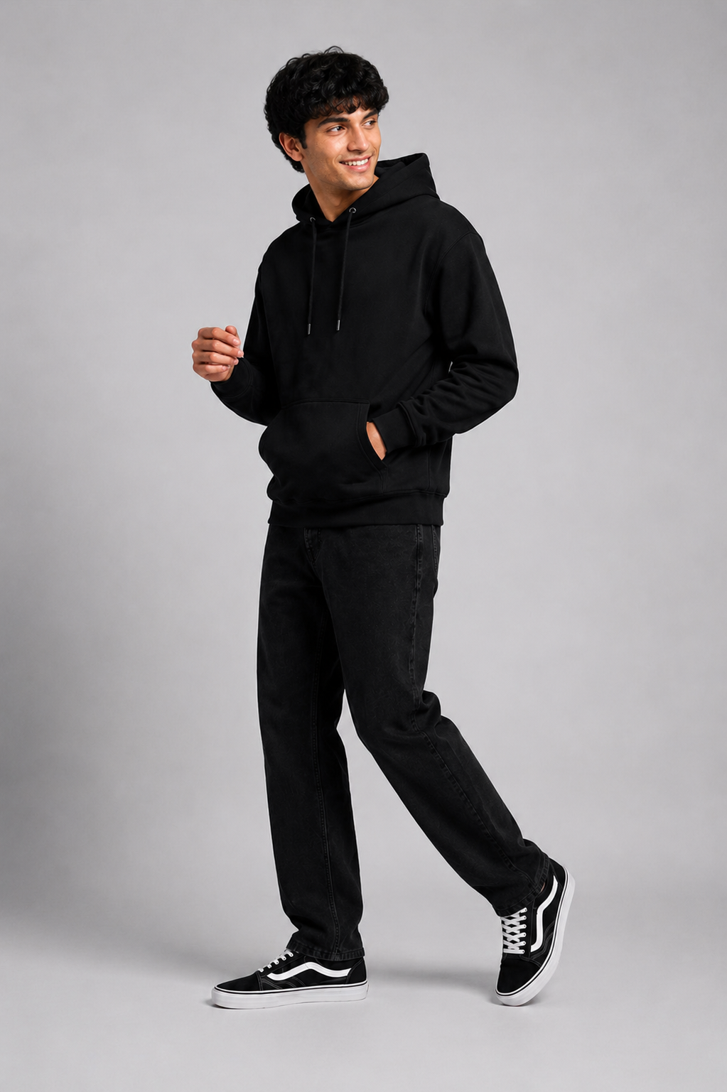 Men Solid Black Hoodie