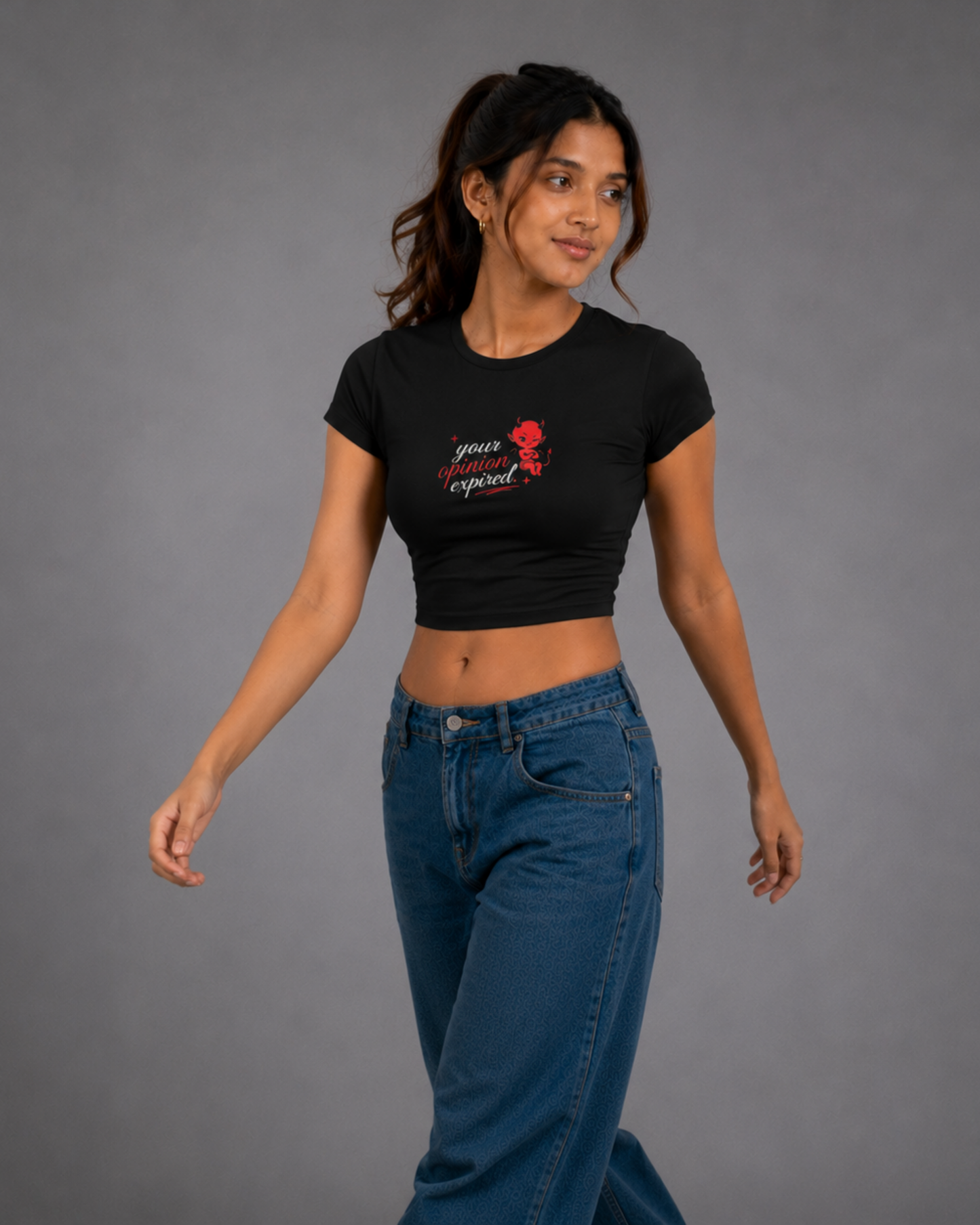 Women Black Baby Tee | Your Opinion Expired