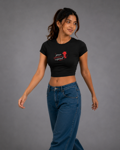 Women Black Baby Tee | Your Opinion Expired