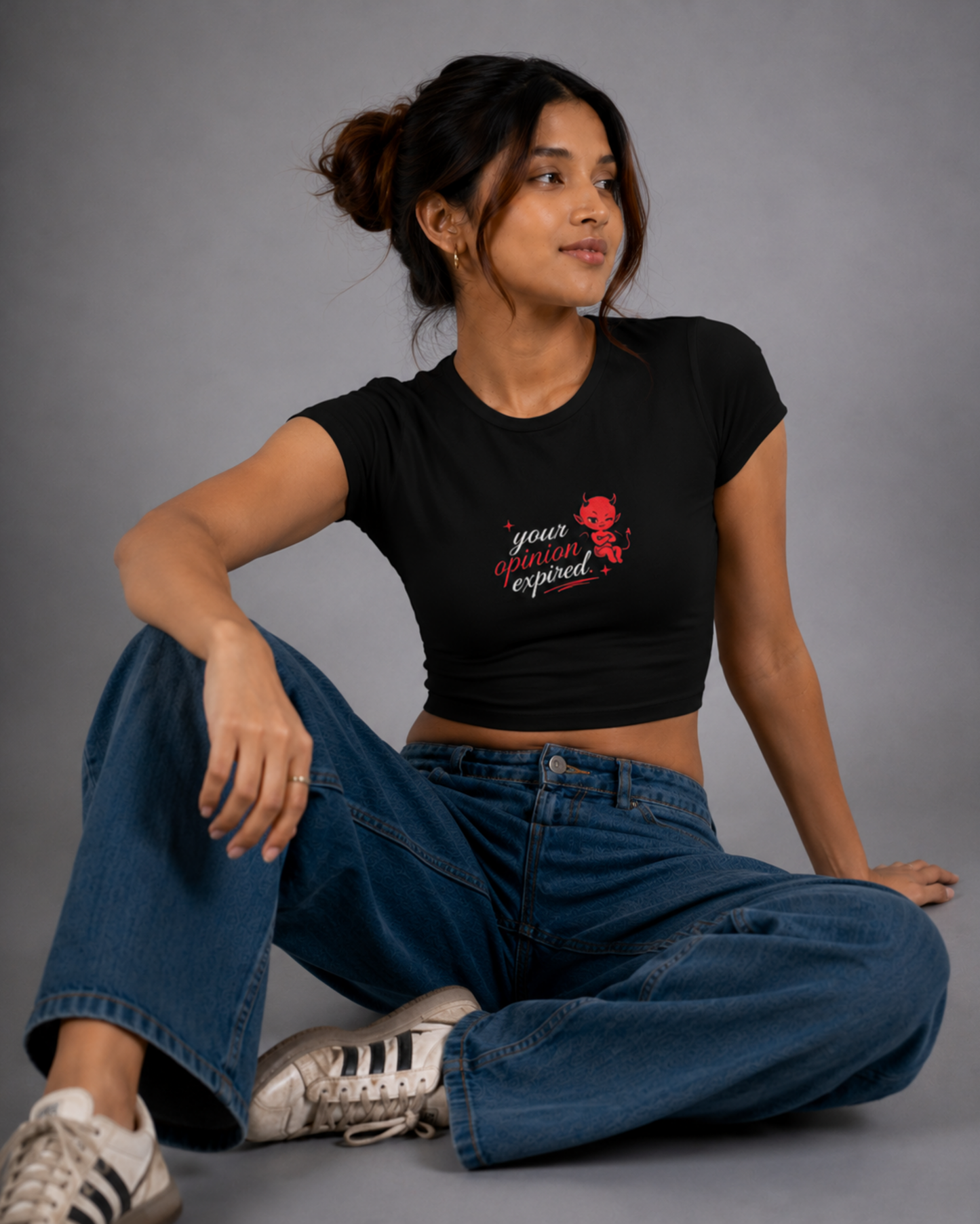 Women Black Baby Tee | Your Opinion Expired