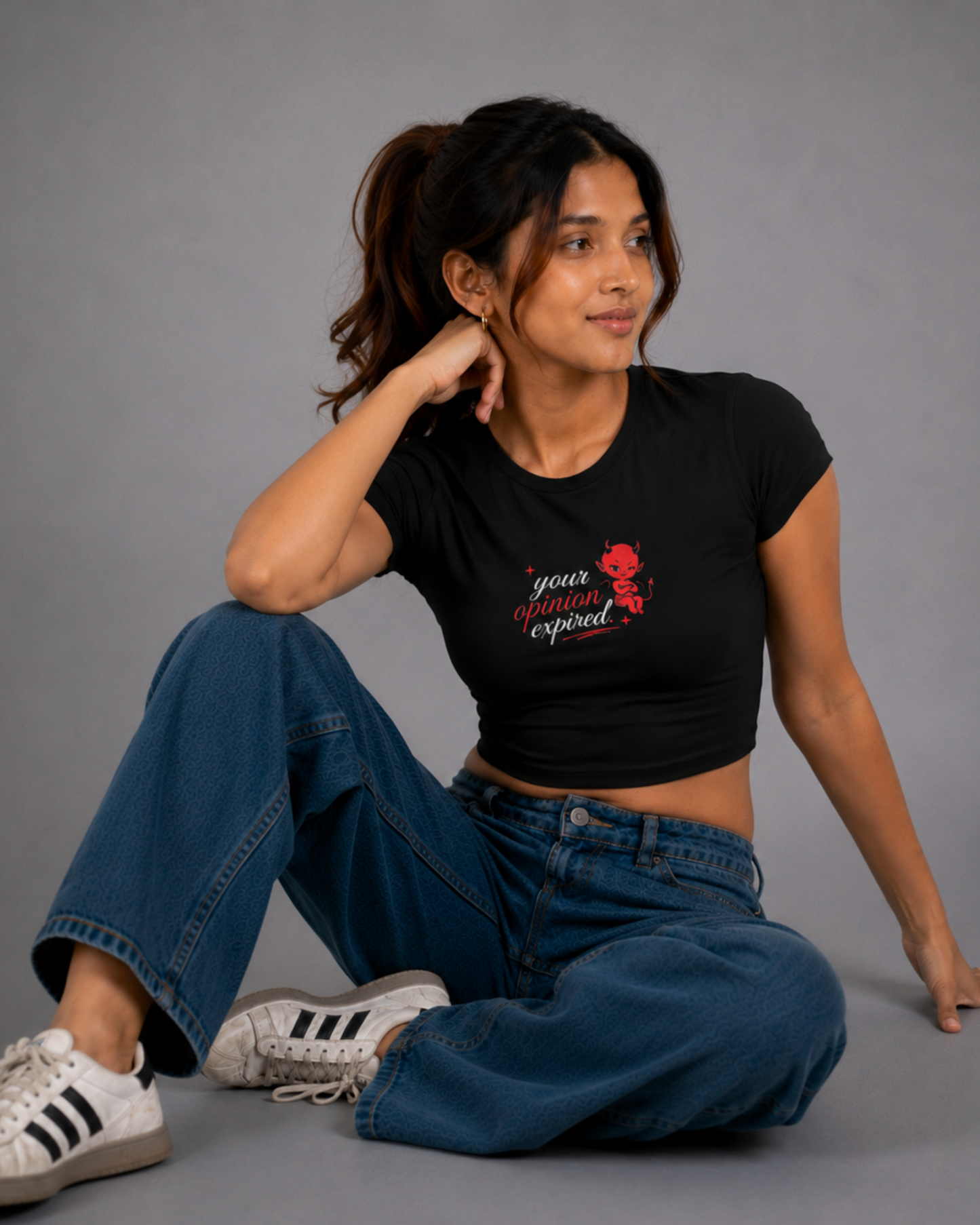 Women Black Baby Tee | Your Opinion Expired