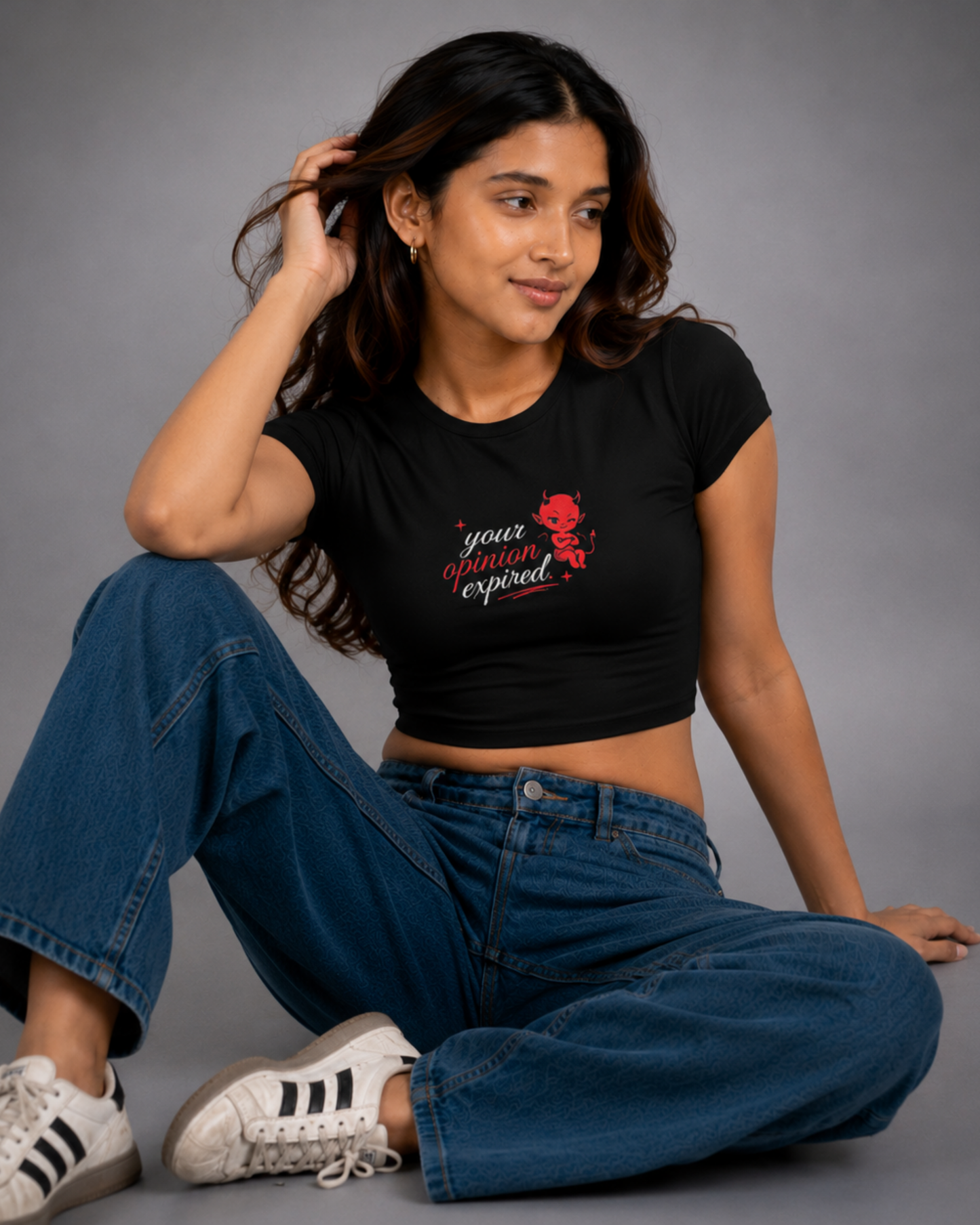 Women Black Baby Tee | Your Opinion Expired