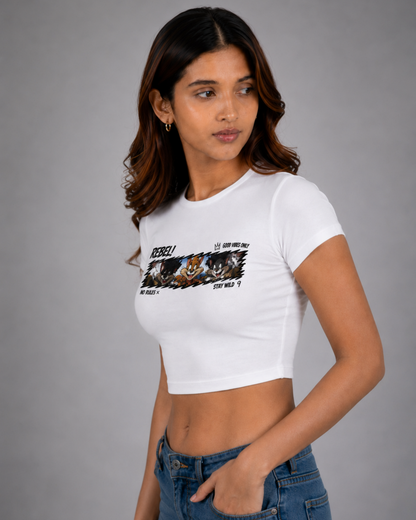 Women White Baby Tee | Rebel