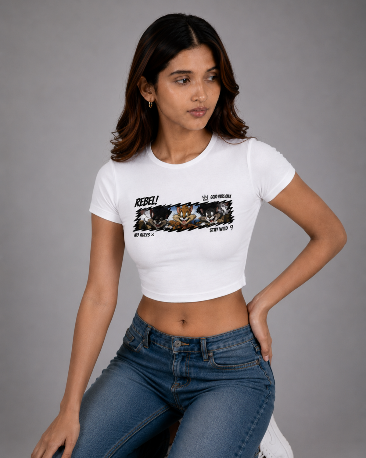 Women White Baby Tee | Rebel