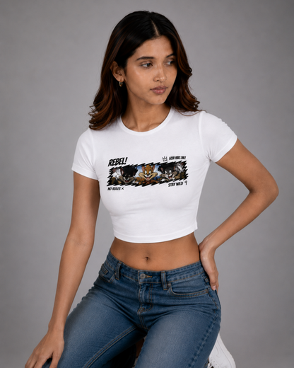 Women White Baby Tee | Rebel