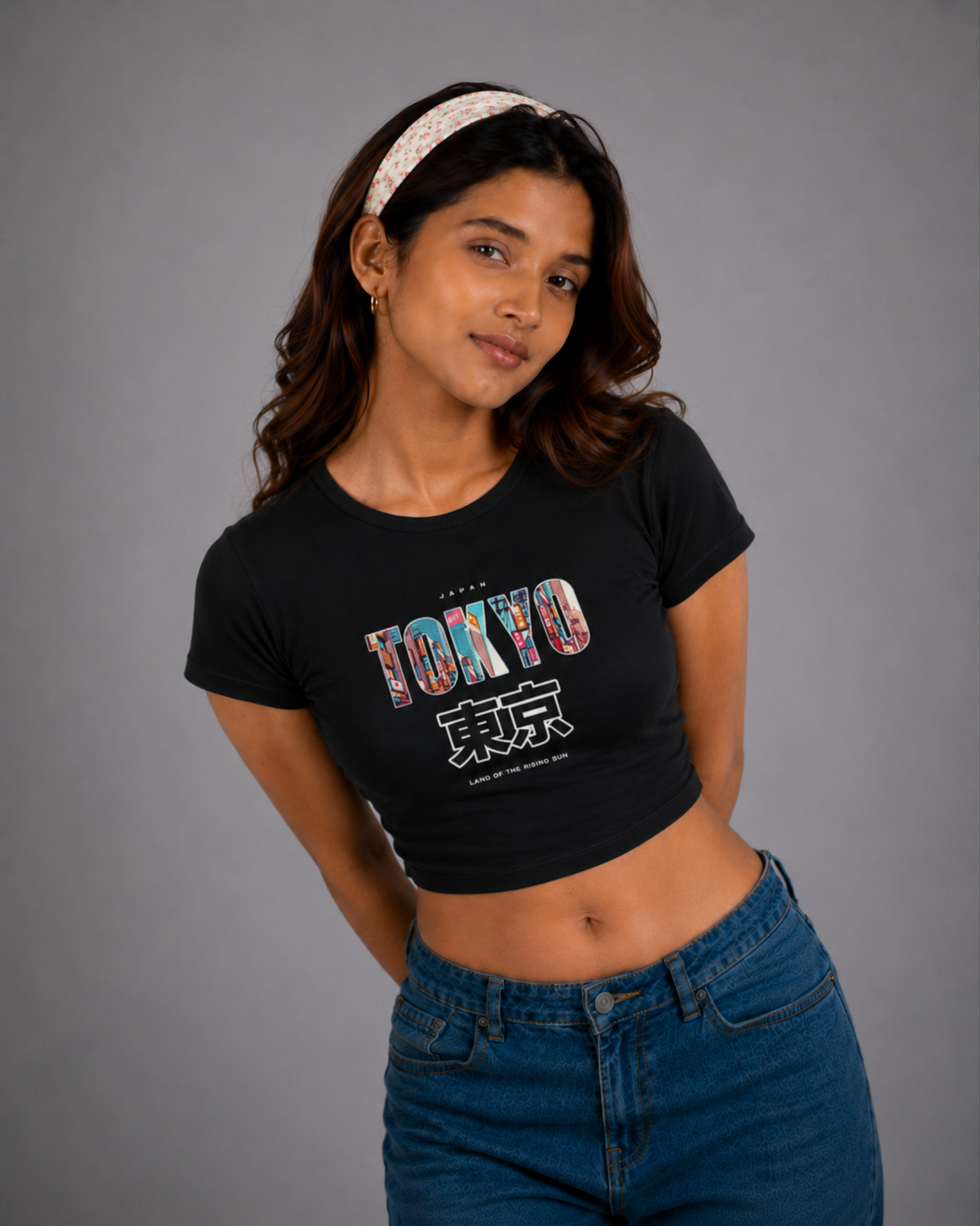 Women Black Baby Tee | Tokyo Japan