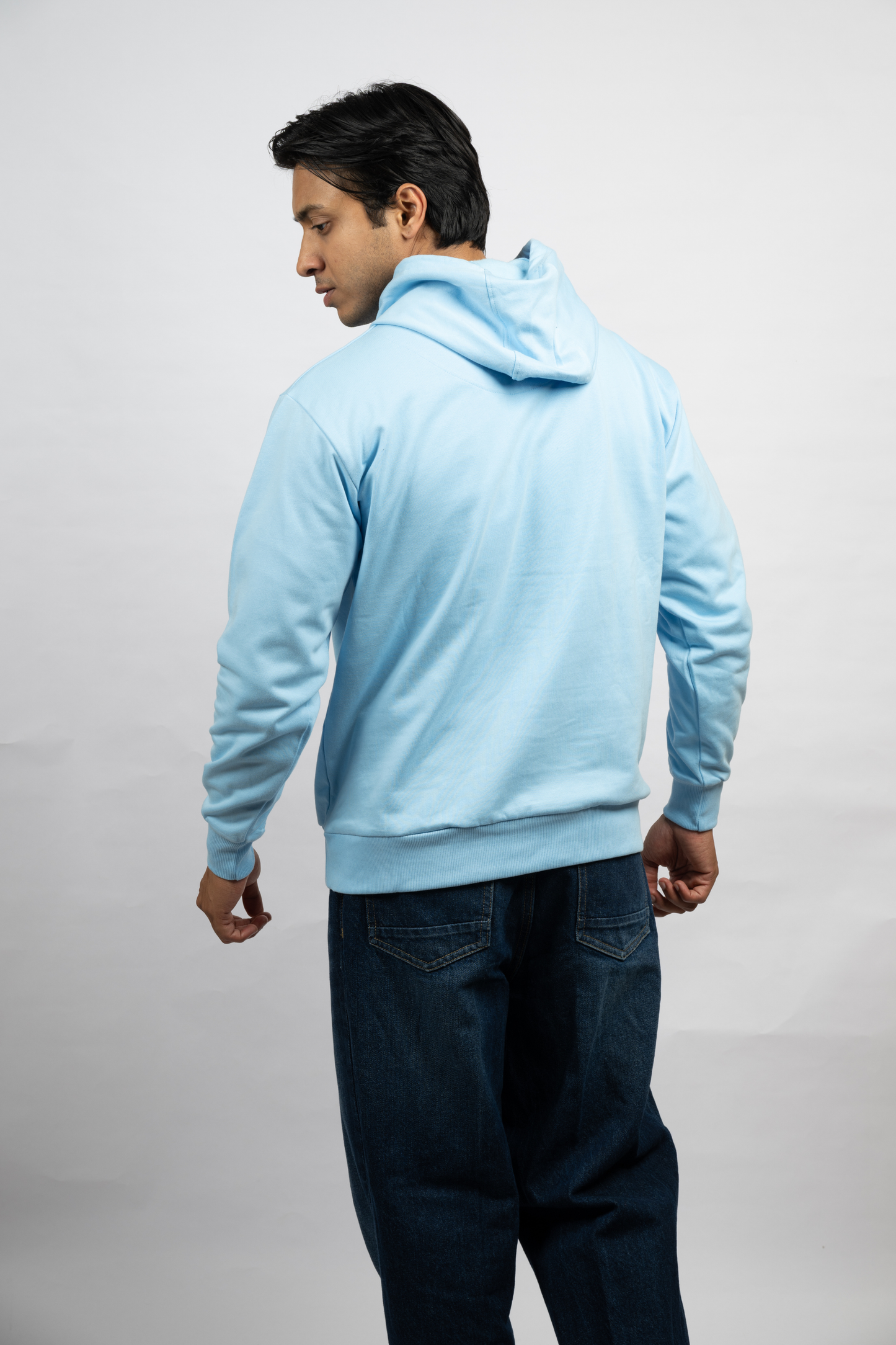 Men Solid Sky Blue Hoodie