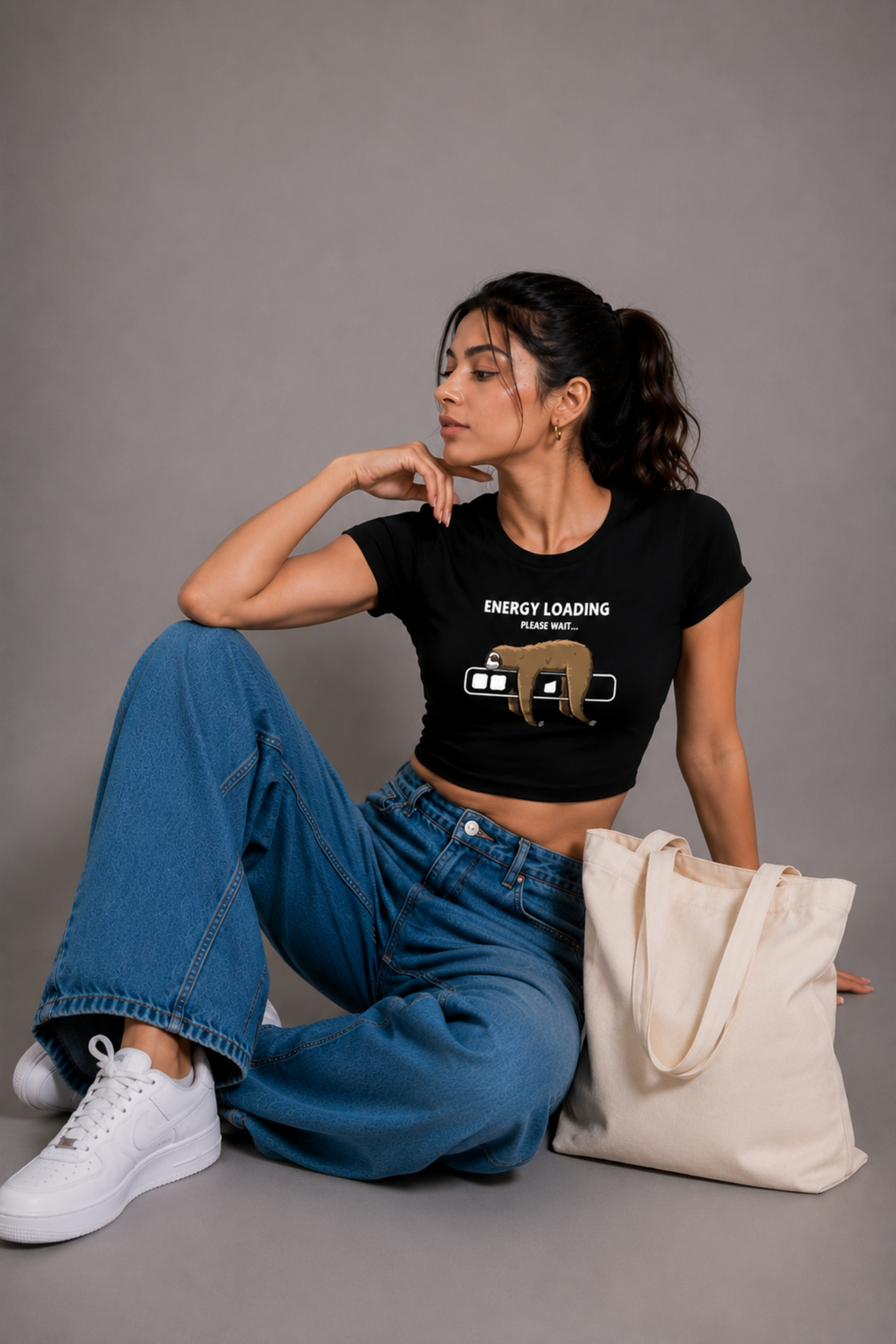 Women Black Baby Tee | Energy Loading