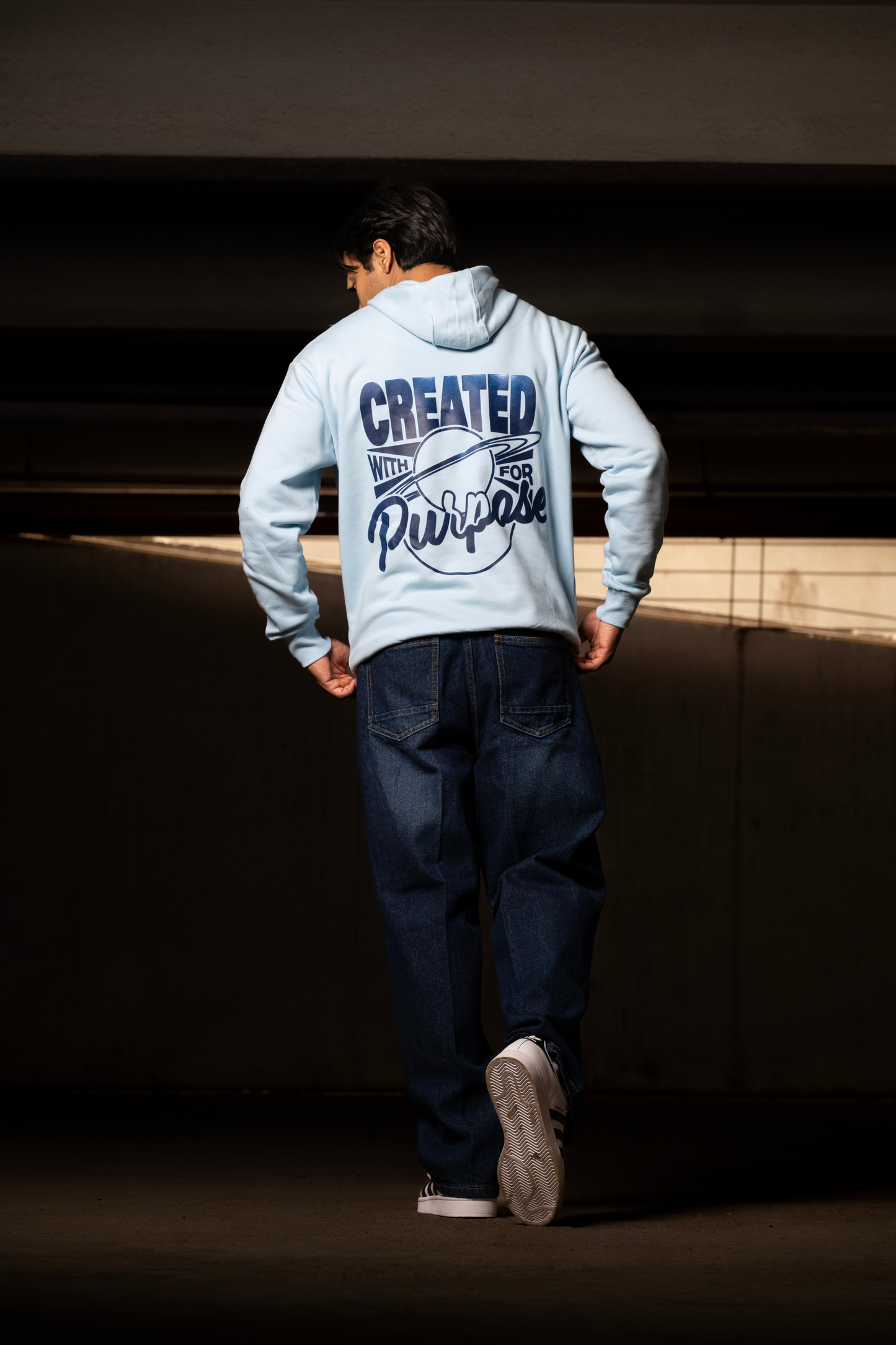 Men Solid Sky Blue Hoodie | Pure Purpose