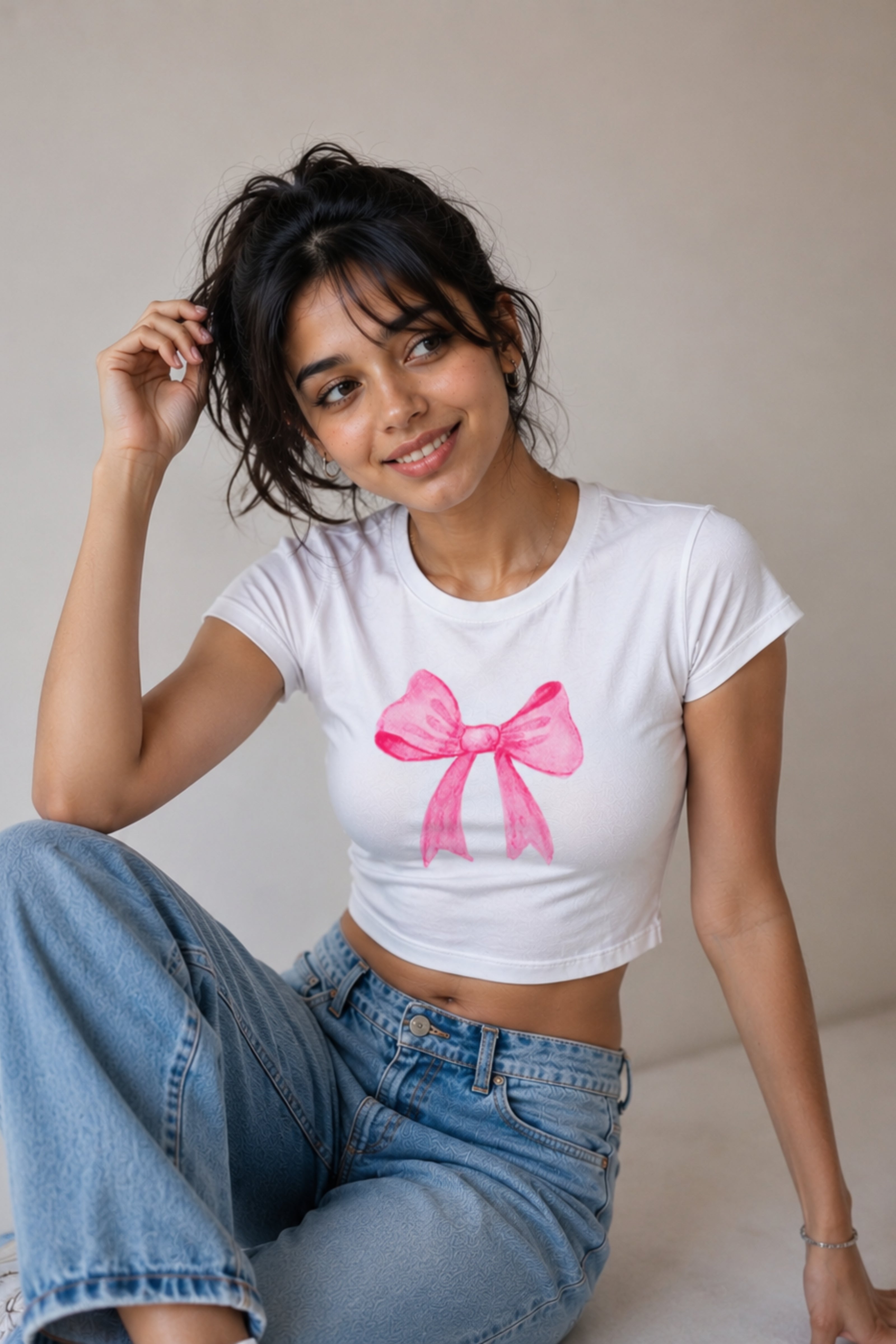 Women White Baby Tee | Bow