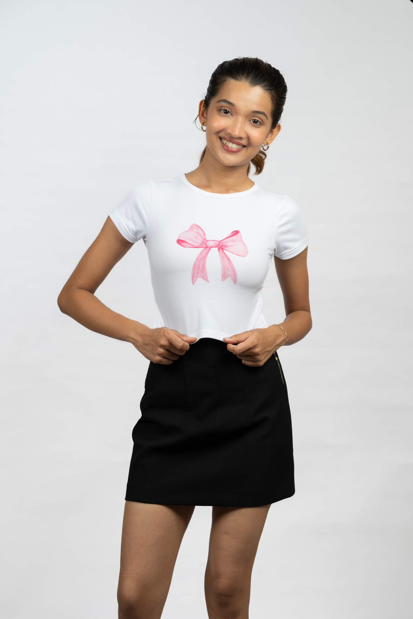 Women White Baby Tee | Bow