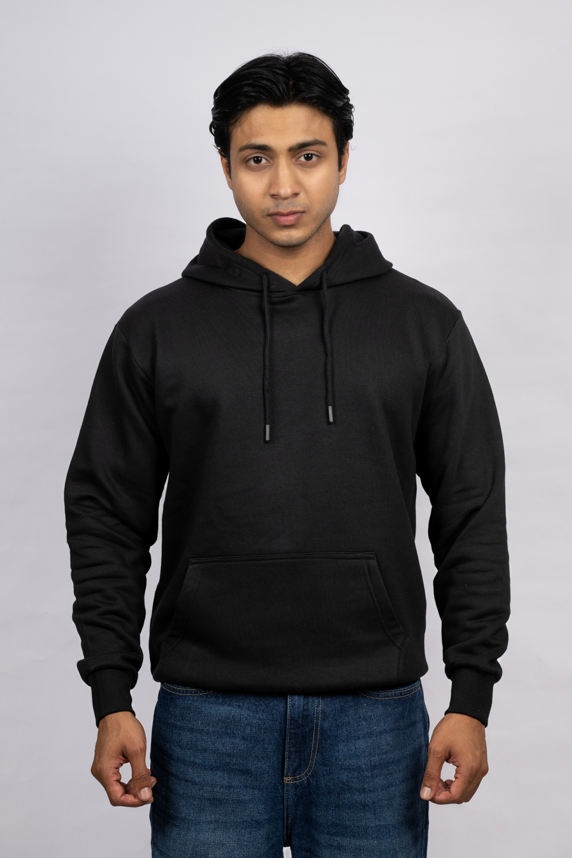 Men Solid Black Hoodie