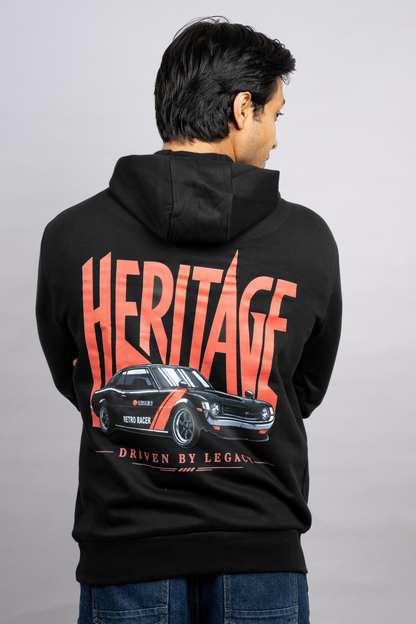 Men Solid Black Hoodie | Redline Heritage