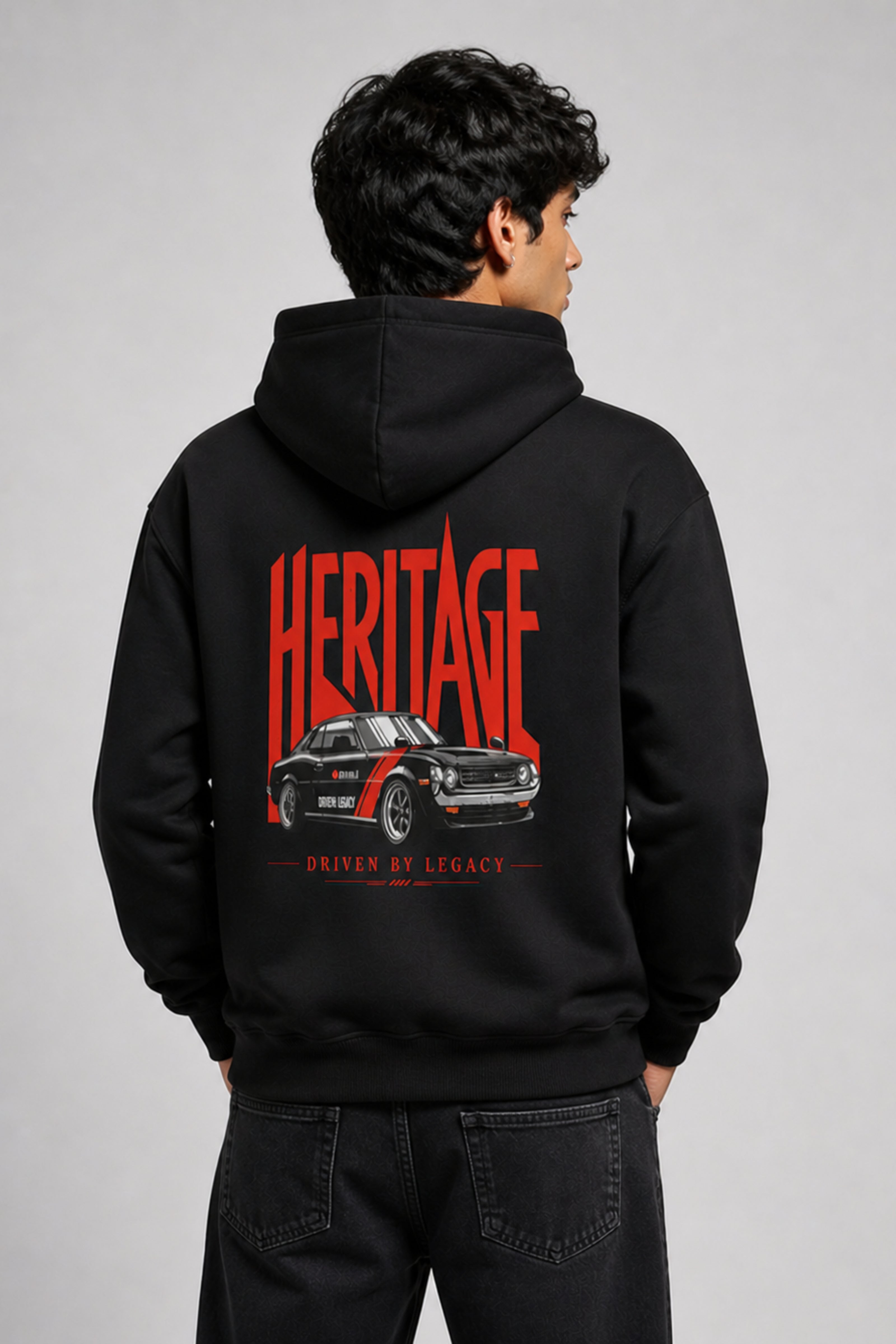 Men Solid Black Hoodie | Redline Heritage