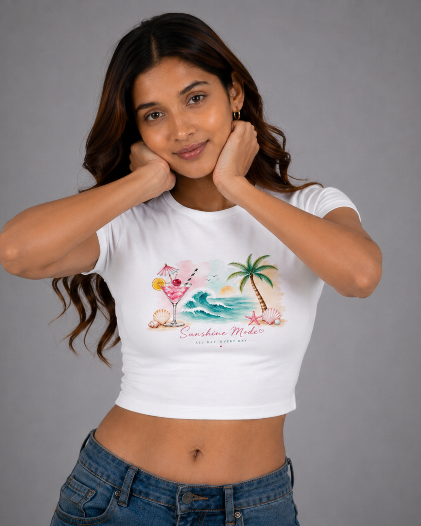 Women White Baby Tee | Sunshine Mode