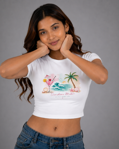 Women White Baby Tee | Sunshine Mode
