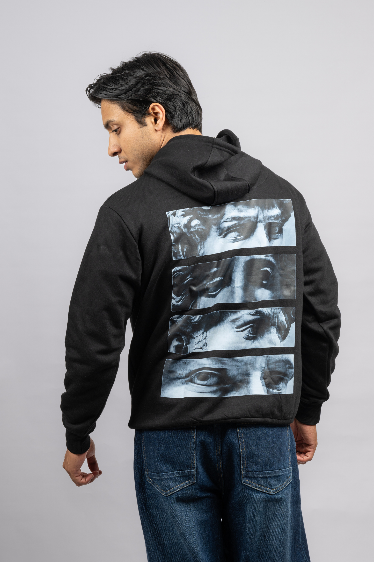 Men Solid Black Hoodie | Split Vision
