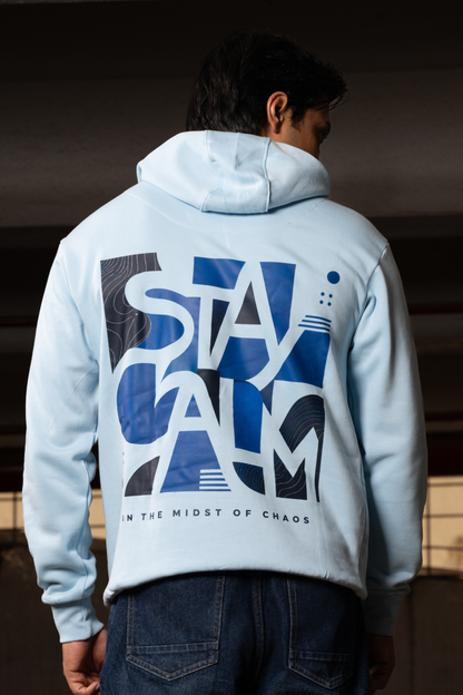 Men Solid Sky Blue Hoodie | Cold Current